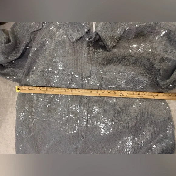 Free People Disco Margarita Sequin
Button Down Top in Silver Large - Picture 10 of 10